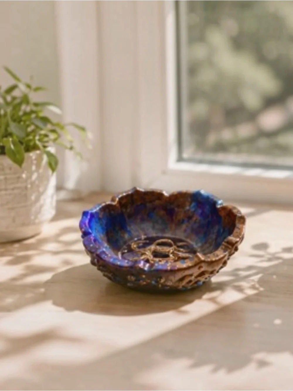 Handmade Iridescent Resin Trinket Dish in Blue and Brown